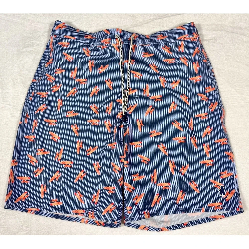NWT johnnie-O Happy Hour Swim Trunks Mens L Blue Logo Print 9